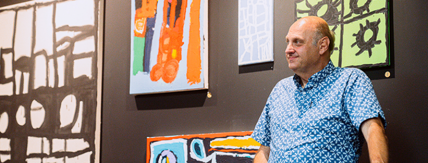 Tutti artist Lewis Constantine at an exhibition of his work