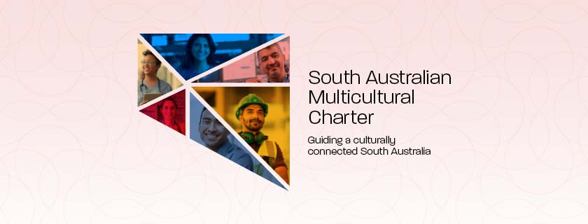 Diverse group of people making up the shape of the state of South Australia