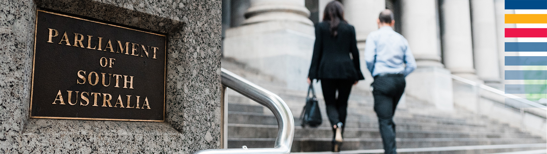 Picture of people walking up steps to the Parliament of South Australia