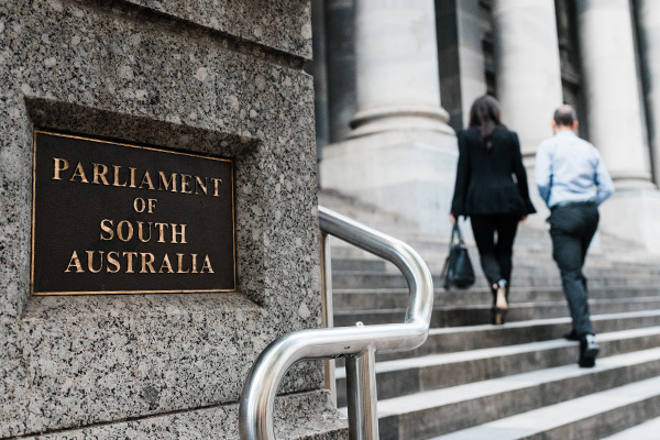 Picture of people walking up steps to the Parliament of South Australia